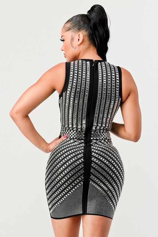 RHINESTONE BANDAGE DRESS - PRIVILEGE 