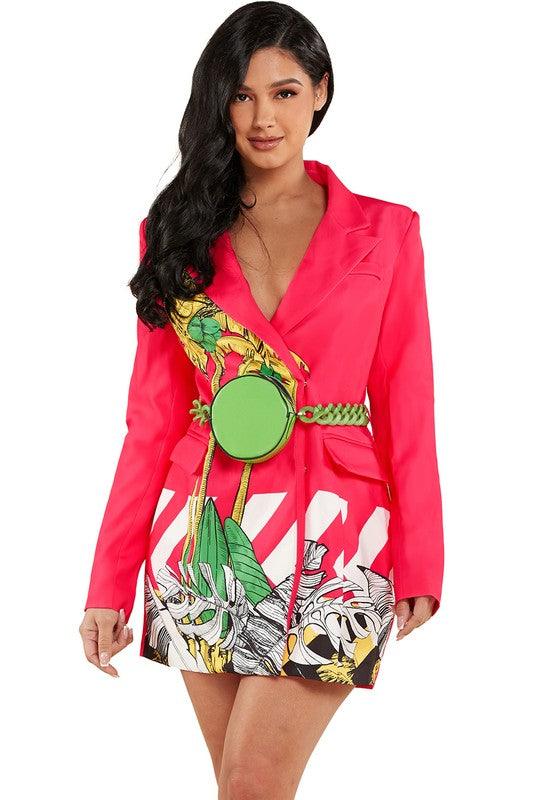 PALM PRINT BLAZER DRESS - PRIVILEGE 