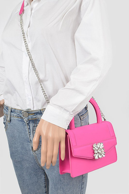 Satin Stone Buckle Top Handle Bag - PRIVILEGE 