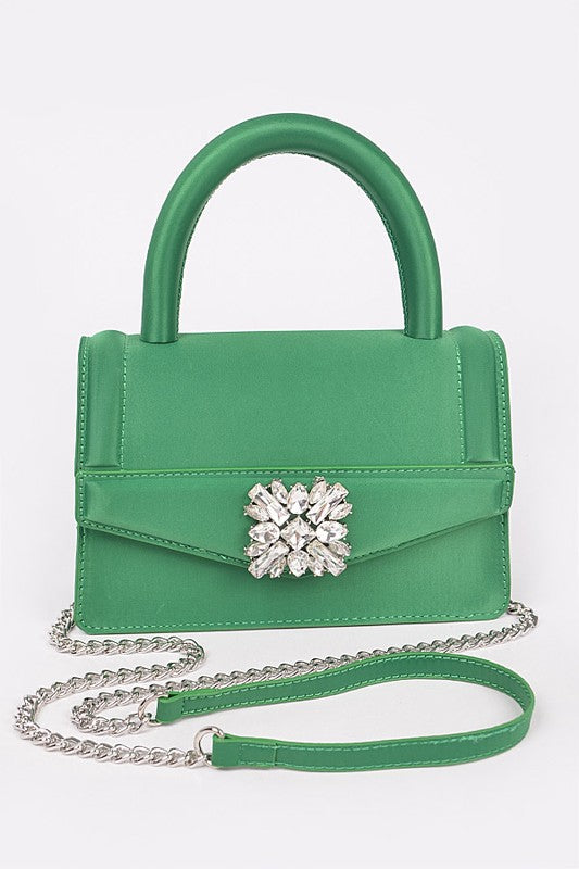 Satin Stone Buckle Top Handle Bag - PRIVILEGE 