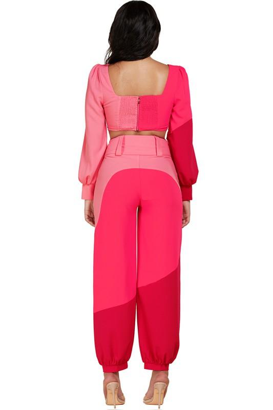 PINK COLORBLOCK  2PC PANT SET - PRIVILEGE 