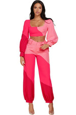 PINK COLORBLOCK  2PC PANT SET - PRIVILEGE 