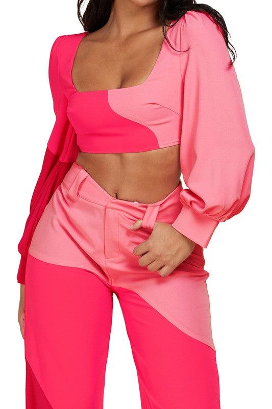 PINK COLORBLOCK  2PC PANT SET - PRIVILEGE 