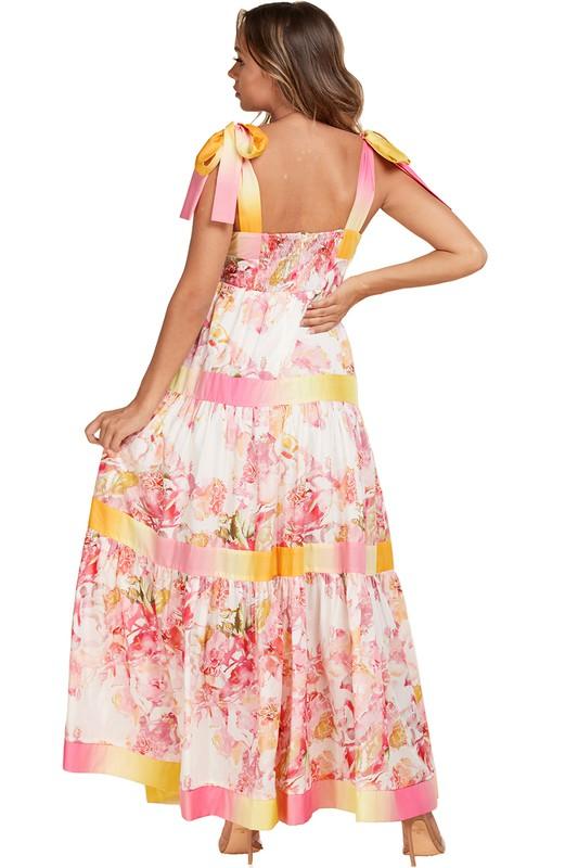 FLORAL RIBBON MAXI DRESS - PRIVILEGE 