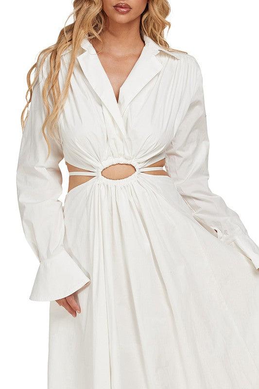 WHITE MAXI DRESS WITH OPEN SIDES DETAIL - PRIVILEGE 