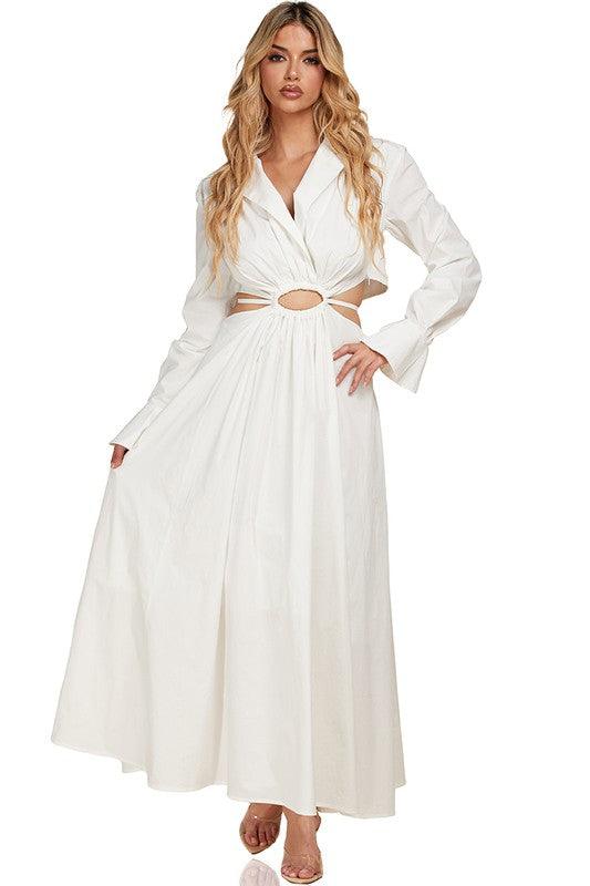 WHITE MAXI DRESS WITH OPEN SIDES DETAIL - PRIVILEGE 