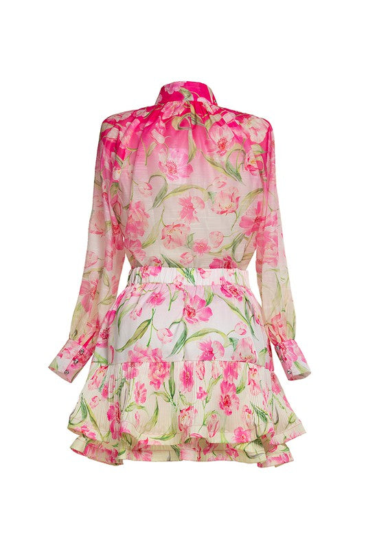 FLORAL 2 PC SKIRT AND BLOUSE SET - PRIVILEGE 