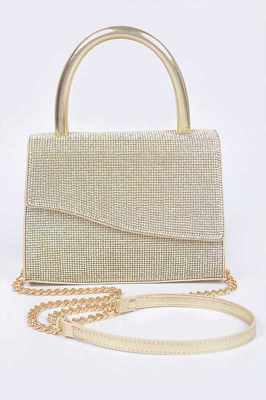 Rhinestone Top Handle Flap Bag - PRIVILEGE 