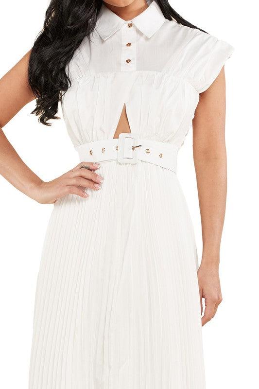 WHITE PLEATED MAXI DRESS - PRIVILEGE 