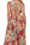 RED FLORAL MAXI DRESS DRAWSTRING OPEN BACK - PRIVILEGE 