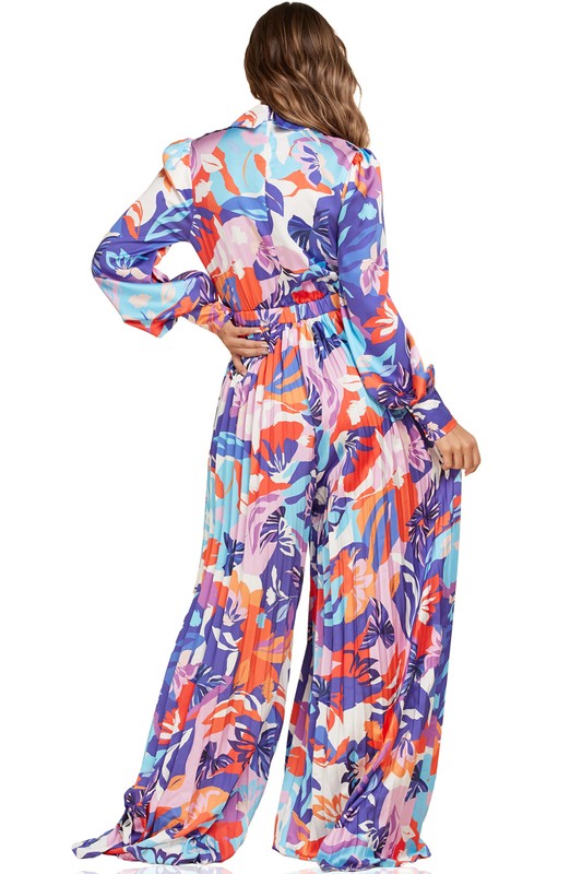 FLORAL PRINT PALAZO PLEATED JUMPSUIT - PRIVILEGE 