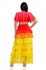 RED YELLOW OPEN BACK CHIFFON MAXI DRESS - PRIVILEGE 