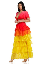 RED YELLOW OPEN BACK CHIFFON MAXI DRESS - PRIVILEGE 