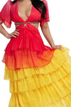 RED YELLOW OPEN BACK CHIFFON MAXI DRESS - PRIVILEGE 