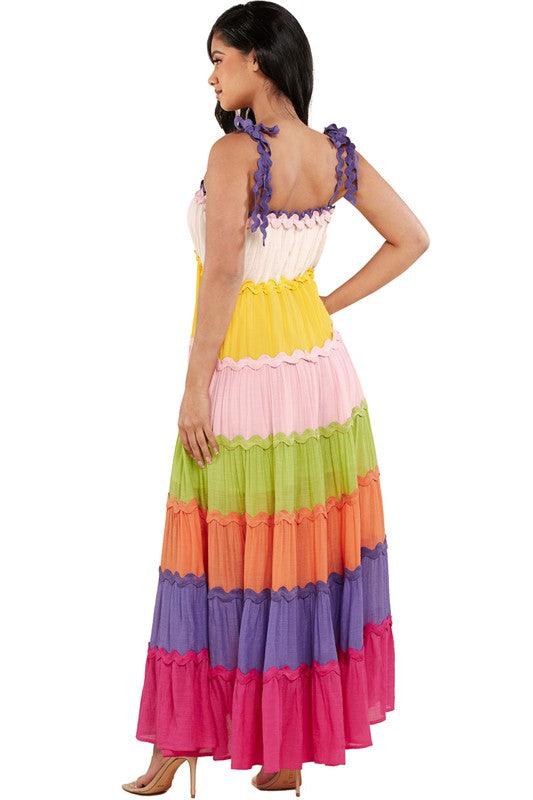 Rainbow Summer Color Boho Style Maxi Dress - PRIVILEGE 