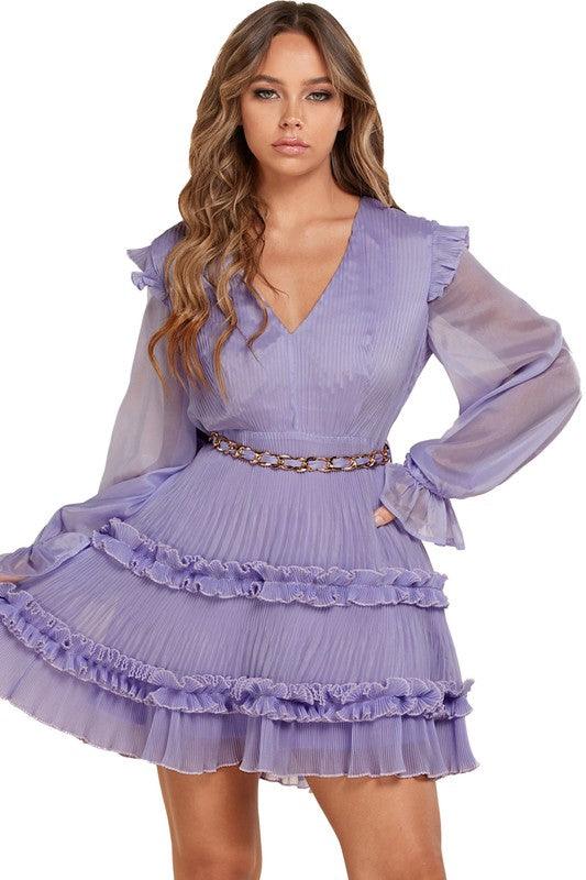 LAVENDER RUFFLE MINI DRESS - PRIVILEGE 