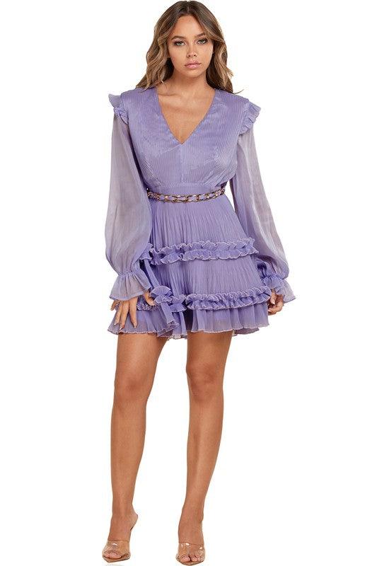 LAVENDER RUFFLE MINI DRESS - PRIVILEGE 