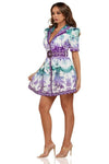 PURPLE BORDER PRINT MINI DRESS - PRIVILEGE 