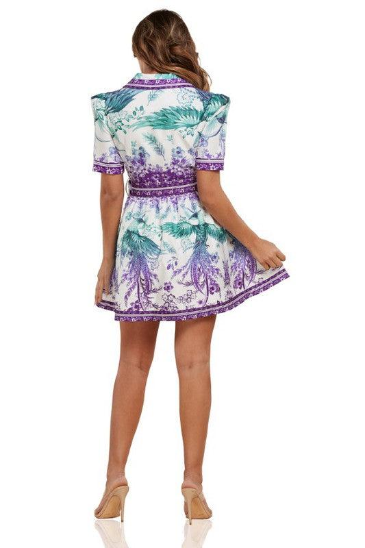 PURPLE BORDER PRINT MINI DRESS - PRIVILEGE 