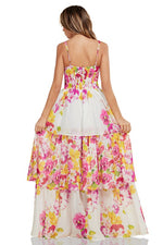 Tiered Floral Maxi Dress with 3D Accent - PRIVILEGE 