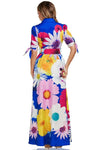 Blue Floral Woven Maxi Shirt Dress with BELT - PRIVILEGE 