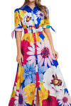 Blue Floral Woven Maxi Shirt Dress with BELT - PRIVILEGE 