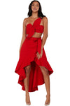 A red monochromatic 2 PC SET Bandeau top & ruffle detail wrap mid - PRIVILEGE 