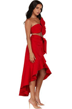 A red monochromatic 2 PC SET Bandeau top & ruffle detail wrap mid - PRIVILEGE 