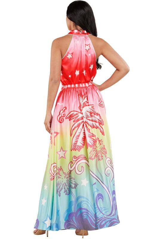 Vibrant Ombre Tropical Print Top and Skirt Set - PRIVILEGE 