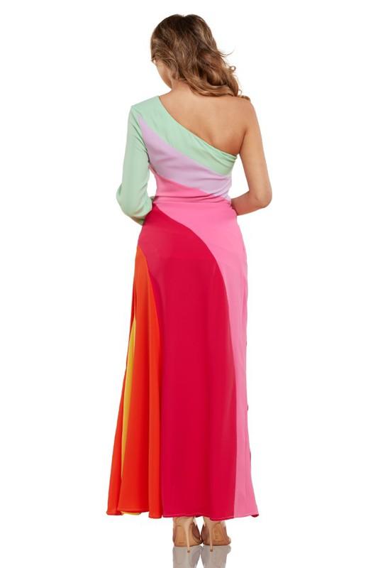 PASTEL COLORBLOCK MAXI DRESS 1 SHOULDER SLEEVE - PRIVILEGE 