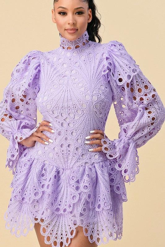 CROCHET LACE WITH BELL SLEEVE DETAILED DRESS - PRIVILEGE 