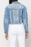 SHREDDED CROP DENIM JACKET - PRIVILEGE 