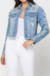 SHREDDED CROP DENIM JACKET - PRIVILEGE 