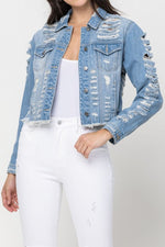 SHREDDED CROP DENIM JACKET - PRIVILEGE 