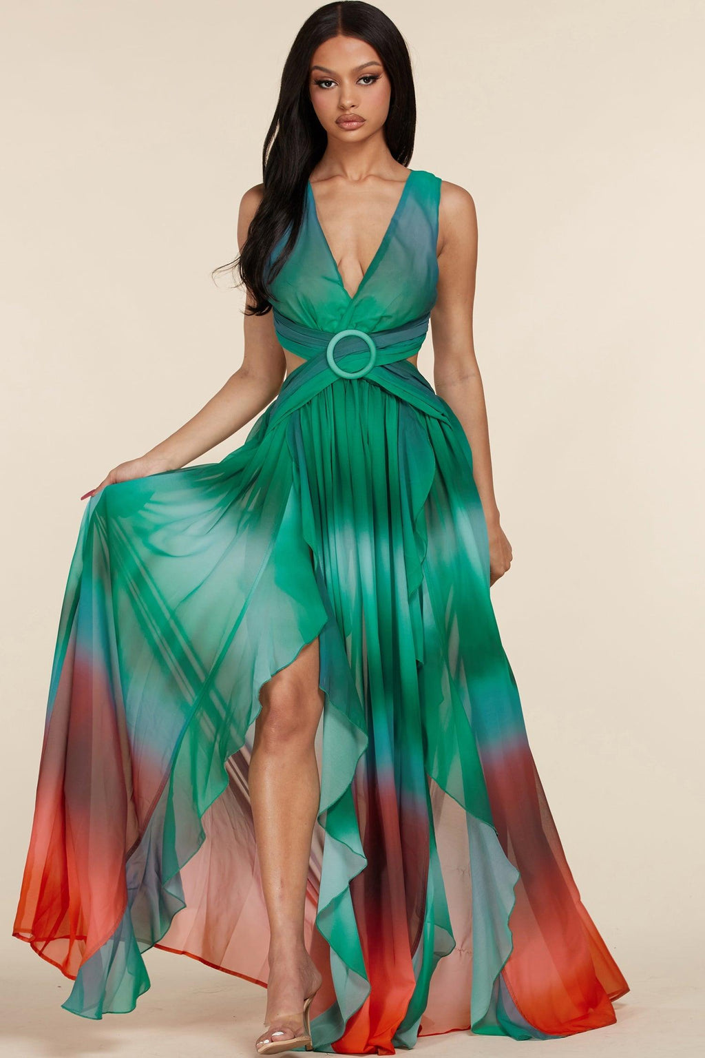 CRISS CROSS MAXI DRESS WITH SLITS - PRIVILEGE 