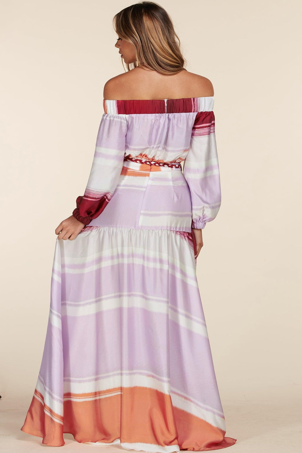 SILKY SMOOTH OFF SHOULDER MAXI DRESS - PRIVILEGE 