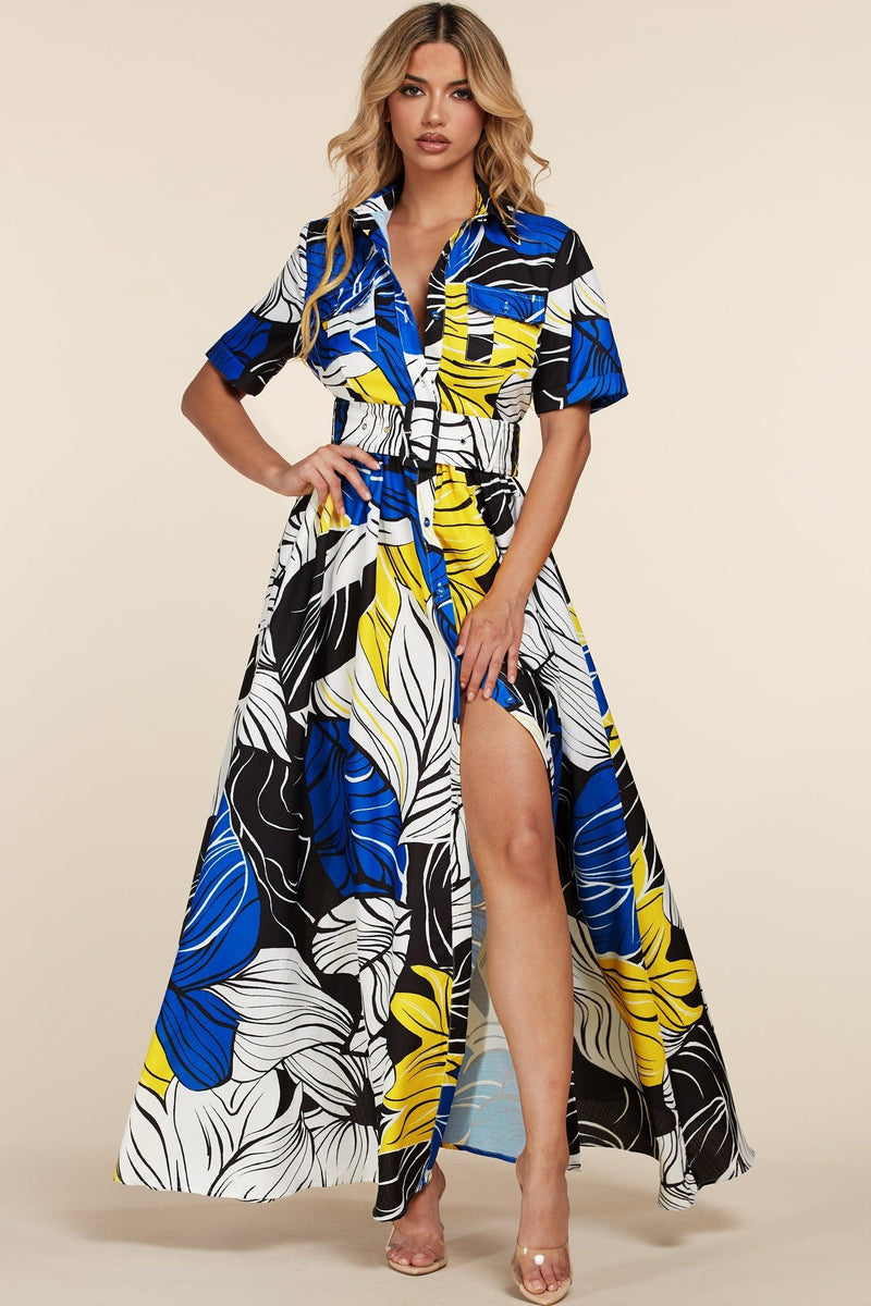 BLUE YELLOW BLACK MAXI DRESS - PRIVILEGE 