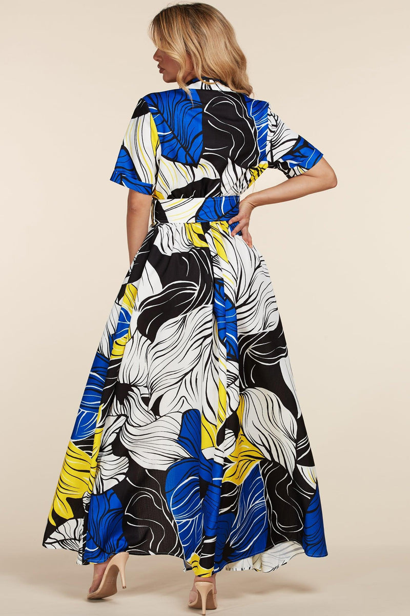 BLUE YELLOW BLACK MAXI DRESS - PRIVILEGE 