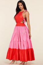 PINK AND RED MAXI DRESS TIE SHOULDERS - PRIVILEGE 