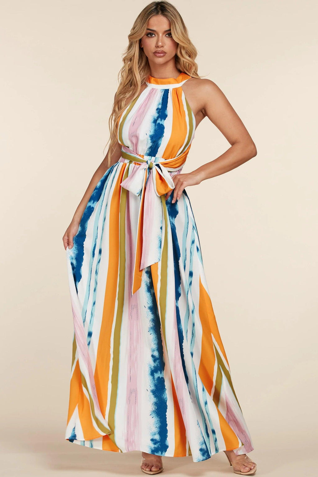 Gorgeous flowy Sleeveless Maxi gown in stripe - PRIVILEGE 