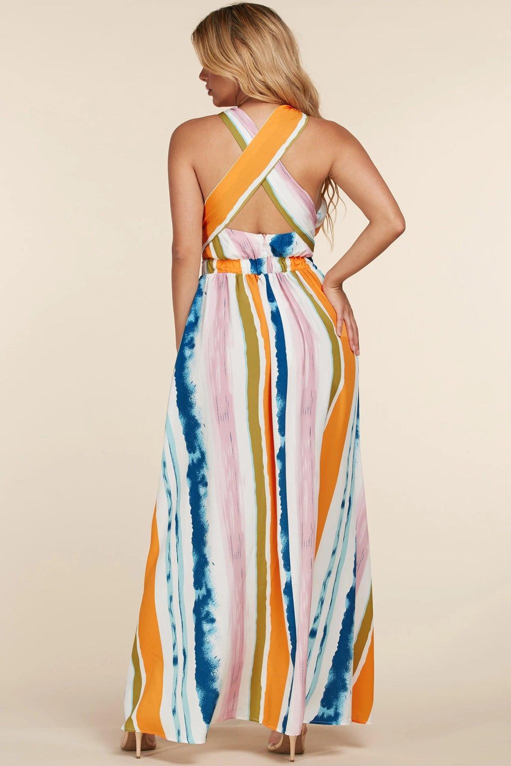 Gorgeous flowy Sleeveless Maxi gown in stripe - PRIVILEGE 