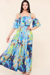 COLORFUL COLD SHOULDER MAXI DRESS - PRIVILEGE 