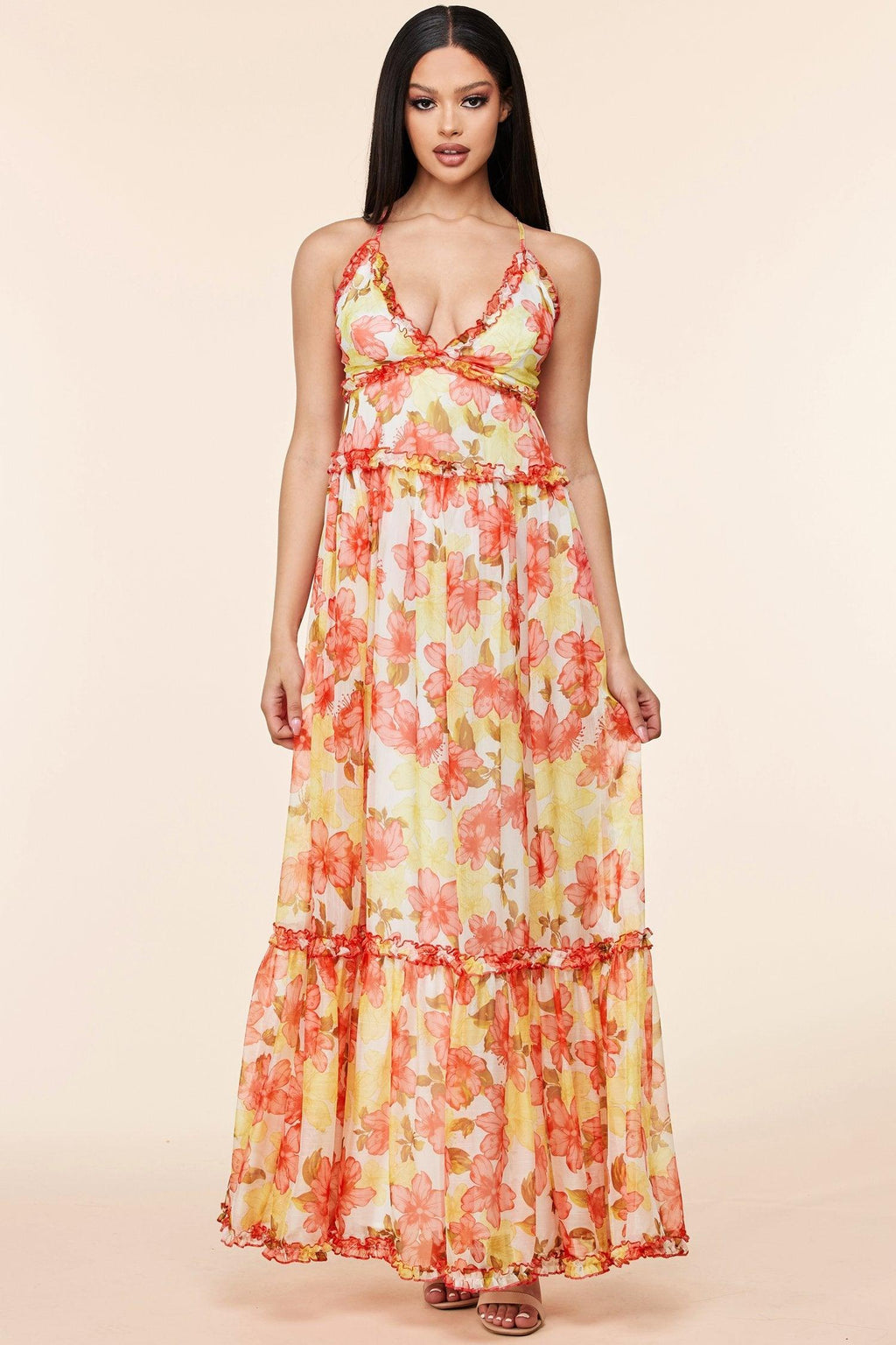 YELLOW CORAL MAXI DRESS - PRIVILEGE 