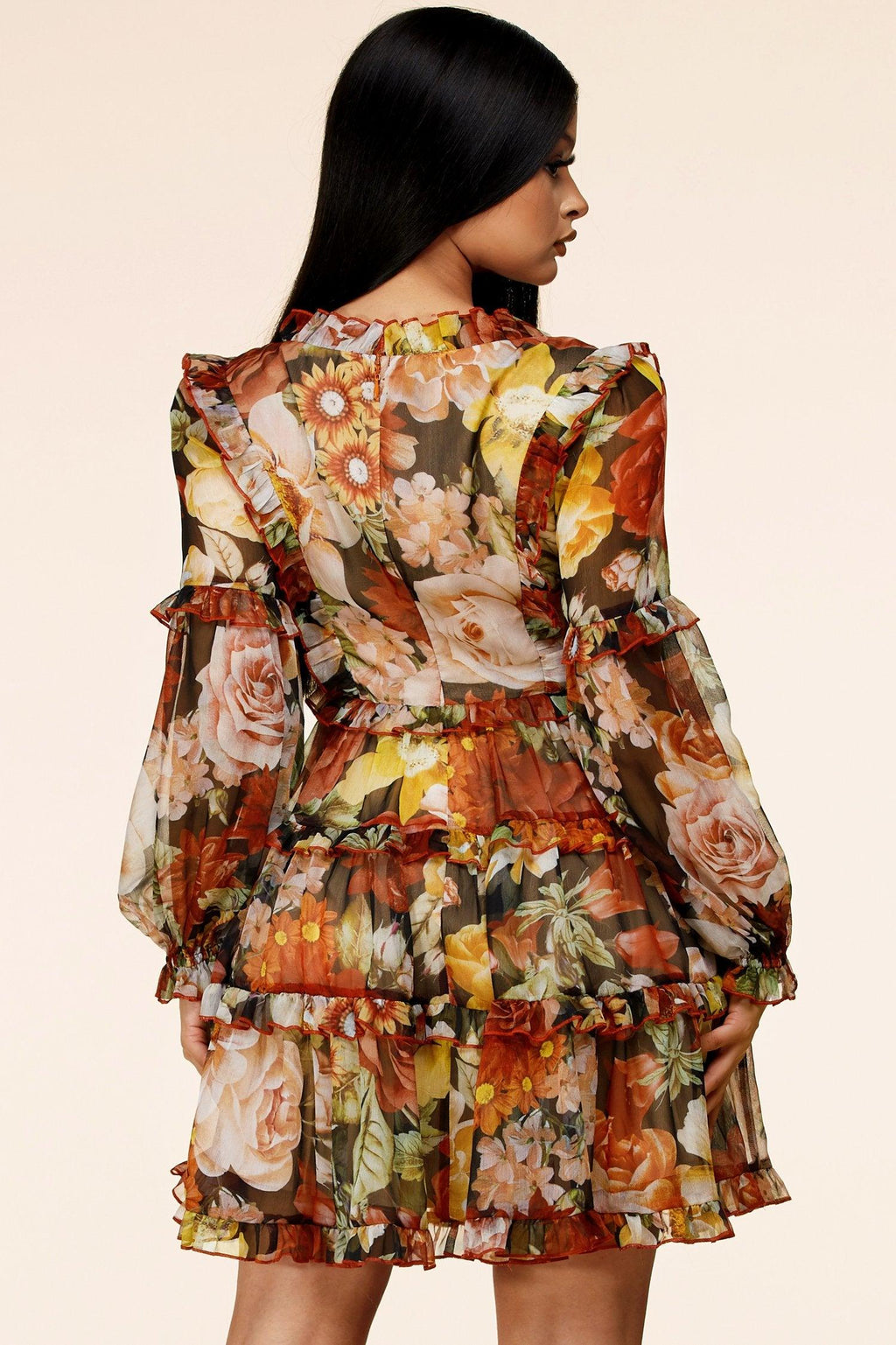 AUTUMN FLORAL PRINT MINI DRESS - PRIVILEGE 