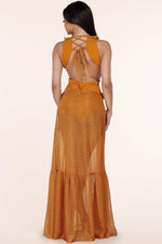 MARIGOLD HALTER WAIST CUTOUT MAXI DRESS - PRIVILEGE 