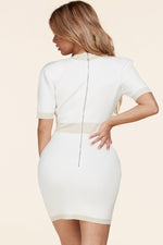 CREAM AND GOLD BODYCON MINI DRESS - PRIVILEGE 