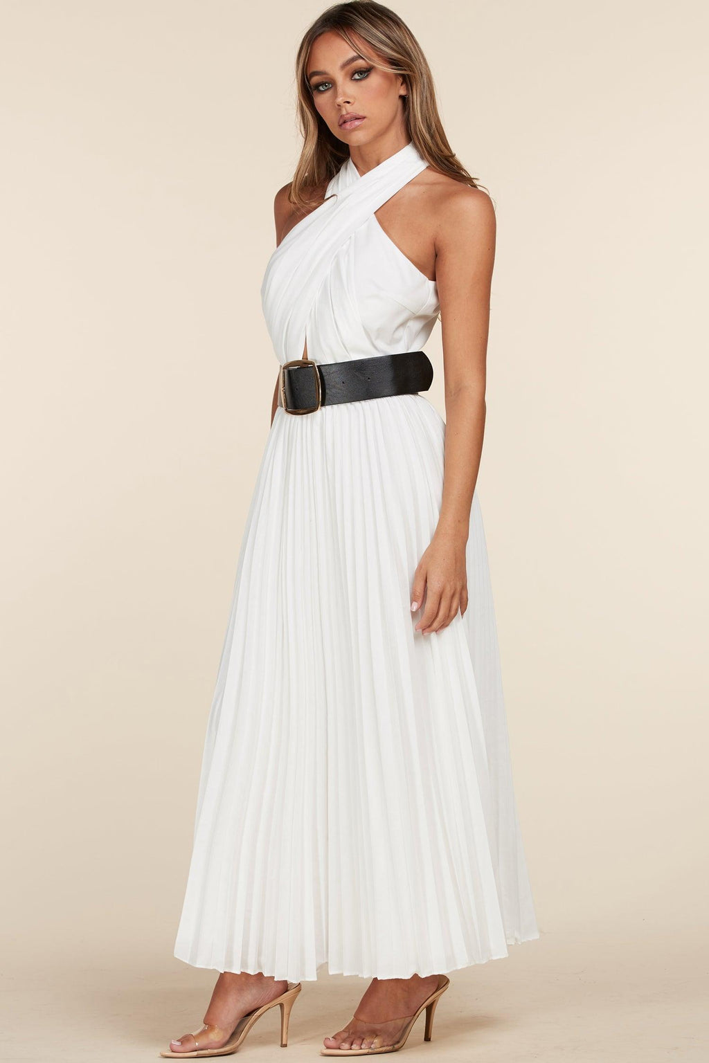 WHITE HALTER DRESS - PRIVILEGE 