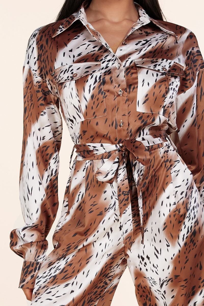 LEOPARD PRINT SILK LIKE JUMPSUIT - PRIVILEGE 