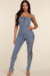 SEXY DENIM JUMPSUIT WITH OPEN SIDE DETAIL - PRIVILEGE 