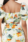 TROPICAL FLORAL PUFF SLEEVE CROP TOP WITH SKIRT - PRIVILEGE 